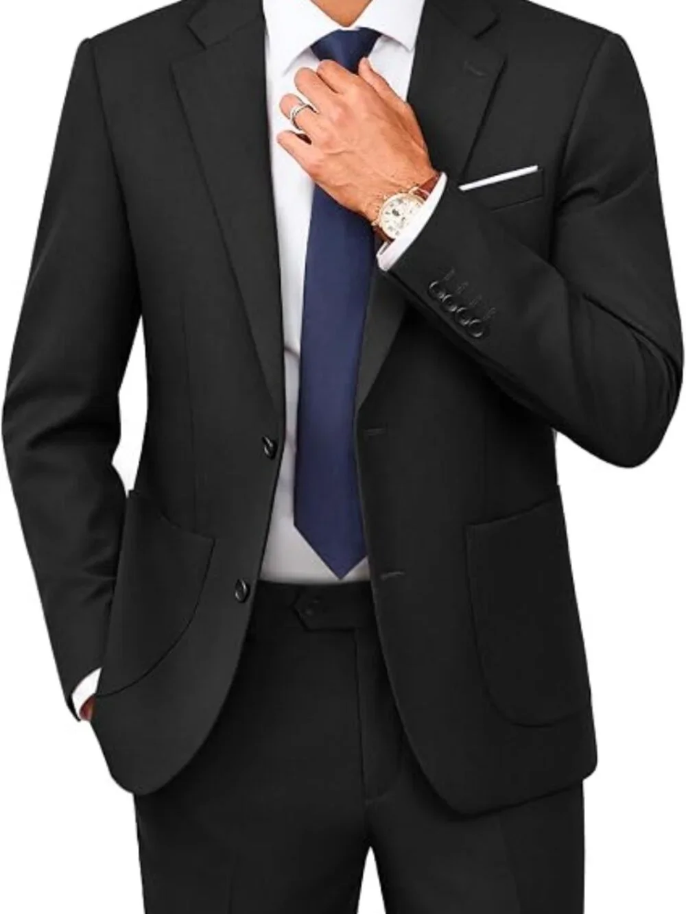 Men's Black 2-Piece Suit Classic Fit M 38-40 Jacket 34W Pants PJ Paul Jones -NEW